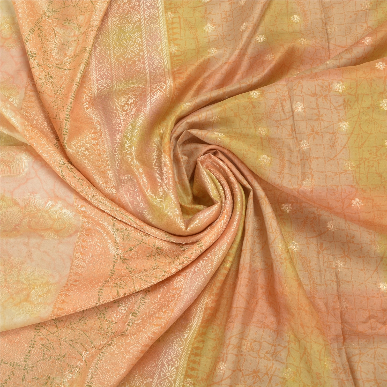 Sanskriti Vintage Peach Sarees 100% Pure Silk Woven Craft Sari 5 Yard Fabric, PS-58252-Shade Of Peach-Woven Work-100% Pure Silk-6