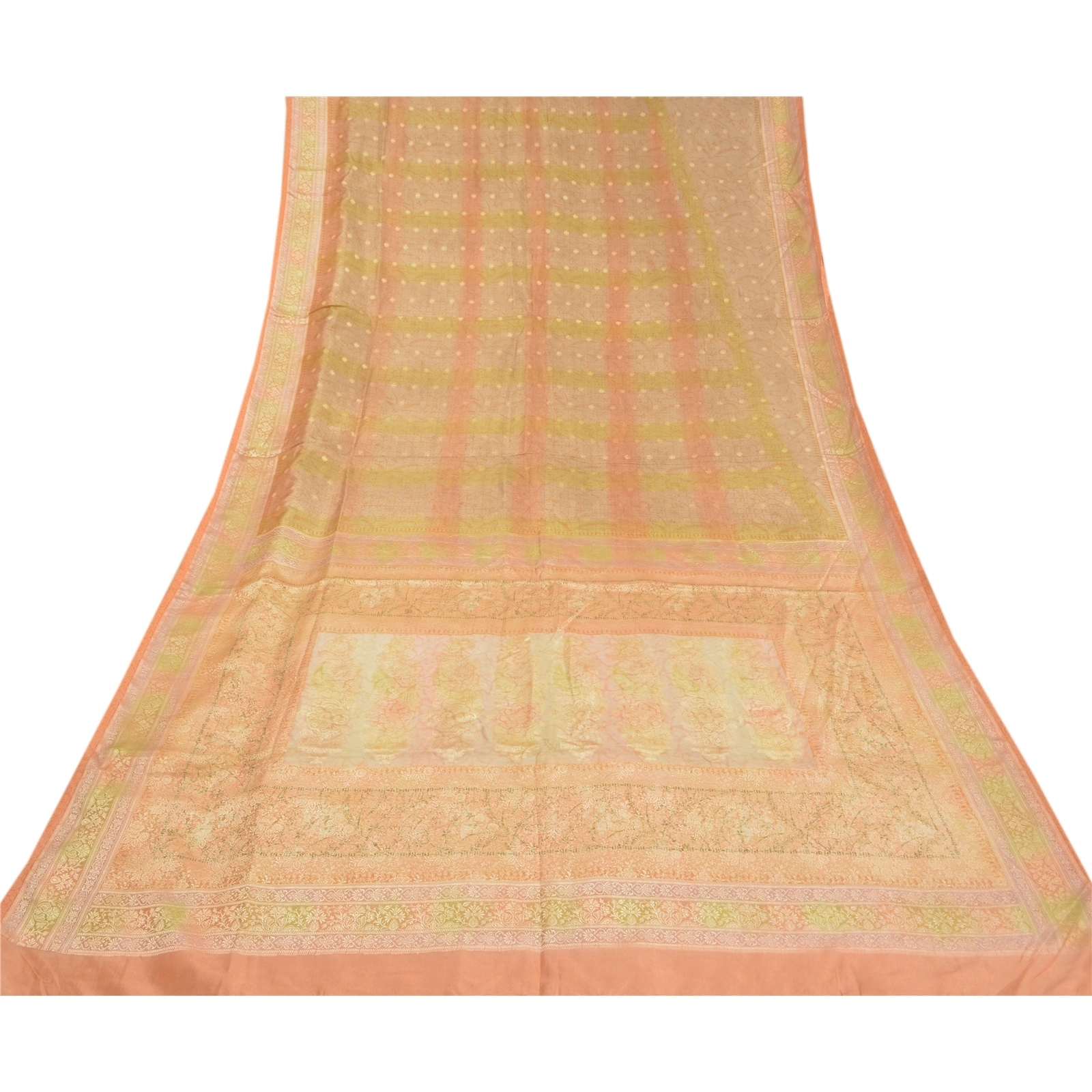 Sanskriti Vintage Peach Sarees 100% Pure Silk Woven Craft Sari 5 Yard Fabric, PS-58252-Shade Of Peach-Woven Work-100% Pure Silk-8