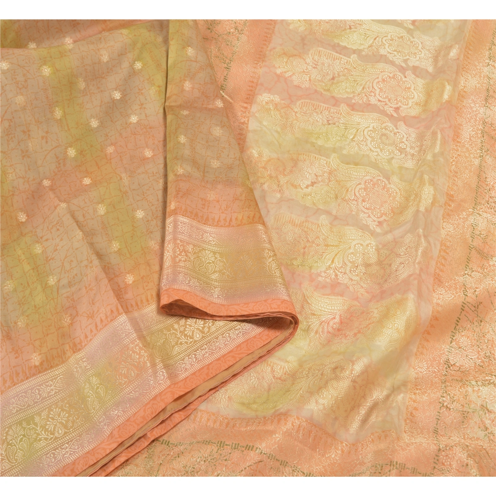 Sanskriti Vintage Peach Sarees 100% Pure Silk Woven Craft Sari 5 Yard Fabric, PS-58252-Shade Of Peach-Woven Work-100% Pure Silk-9