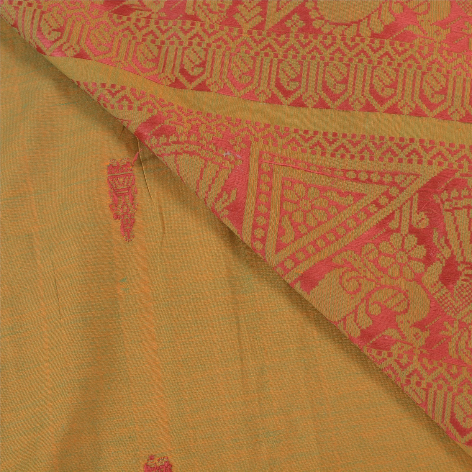 Sanskriti Vintage Blend Cotton Woven Baluchari Sarees Green Premium Sari Fabric, PS-58264-Green-Woven Work-Blend Cotton-2