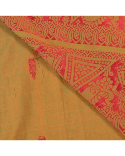 Sanskriti Vintage Blend Cotton Woven Baluchari Sarees Green Premium Sari Fabric, PS-58264-Green-Woven Work-Blend Cotton-2