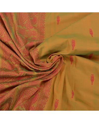 Sanskriti Vintage Blend Cotton Woven Baluchari Sarees Green Premium Sari Fabric, PS-58264-Green-Woven Work-Blend Cotton-6