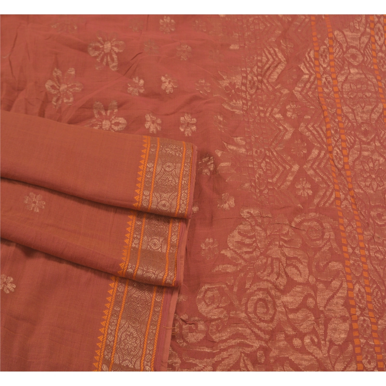 Sanskriti Vintage Brick Red Sarees Pure Cotton Hand Woven Sari Craft Fabric, PS-58270-Shade Of Brick Red-Thread Work-100% Pure Cotton-7