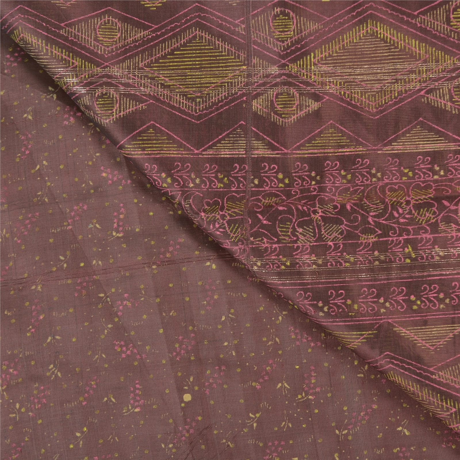 Sanskriti Vintage Sarees Blend Silk Printed &amp; Zari Border Premium Sari Fabric, PS-58274-Brown-Printed Work-Blend Silk-2