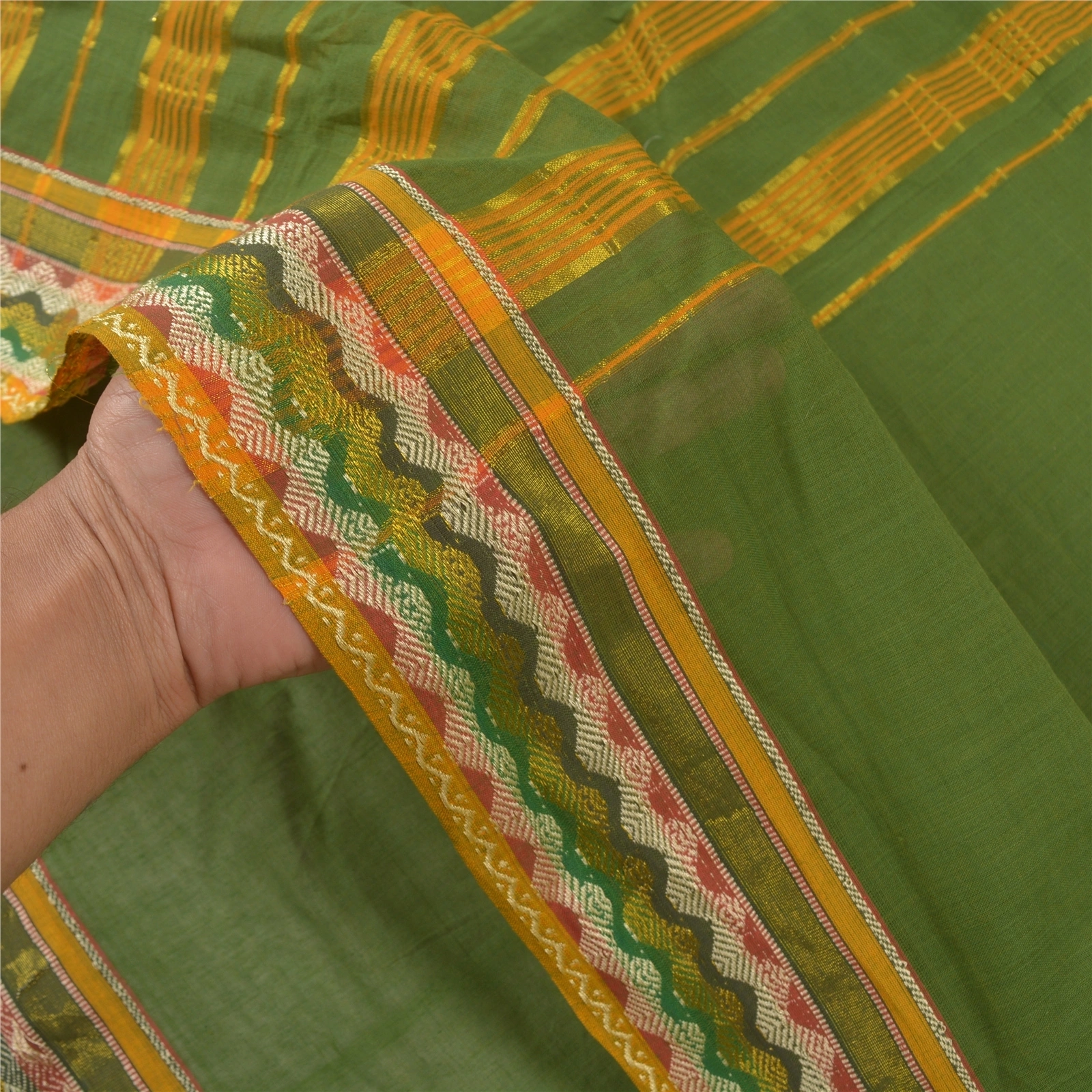 Sanskriti Vintage Green Sarees 100% Pure Cotton Woven Premium Sari Craft Fabric, PS-58279-Green-Woven Work-100% Pure Cotton-4