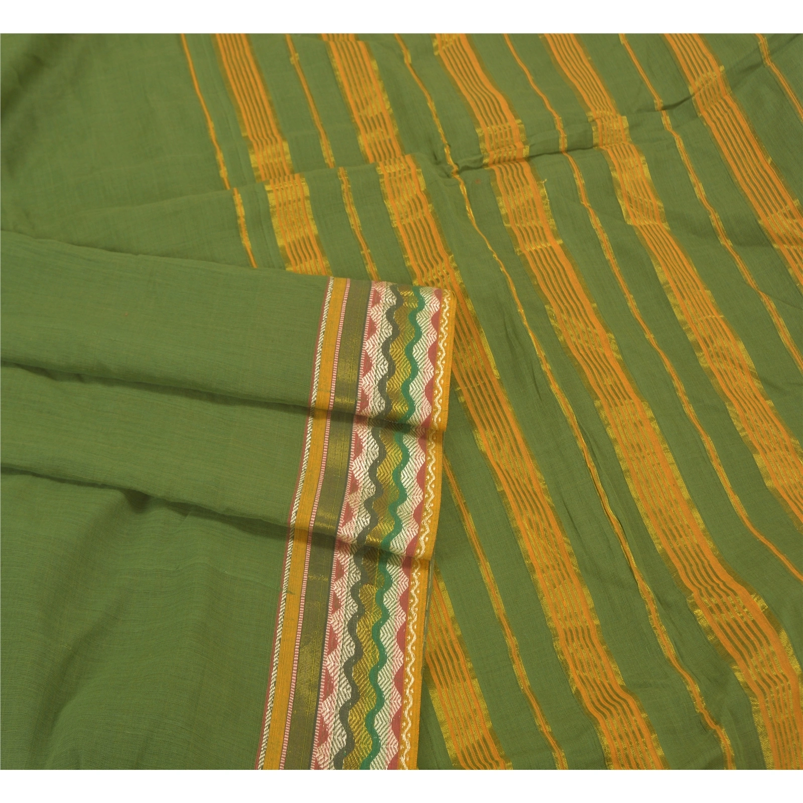 Sanskriti Vintage Green Sarees 100% Pure Cotton Woven Premium Sari Craft Fabric, PS-58279-Green-Woven Work-100% Pure Cotton-7