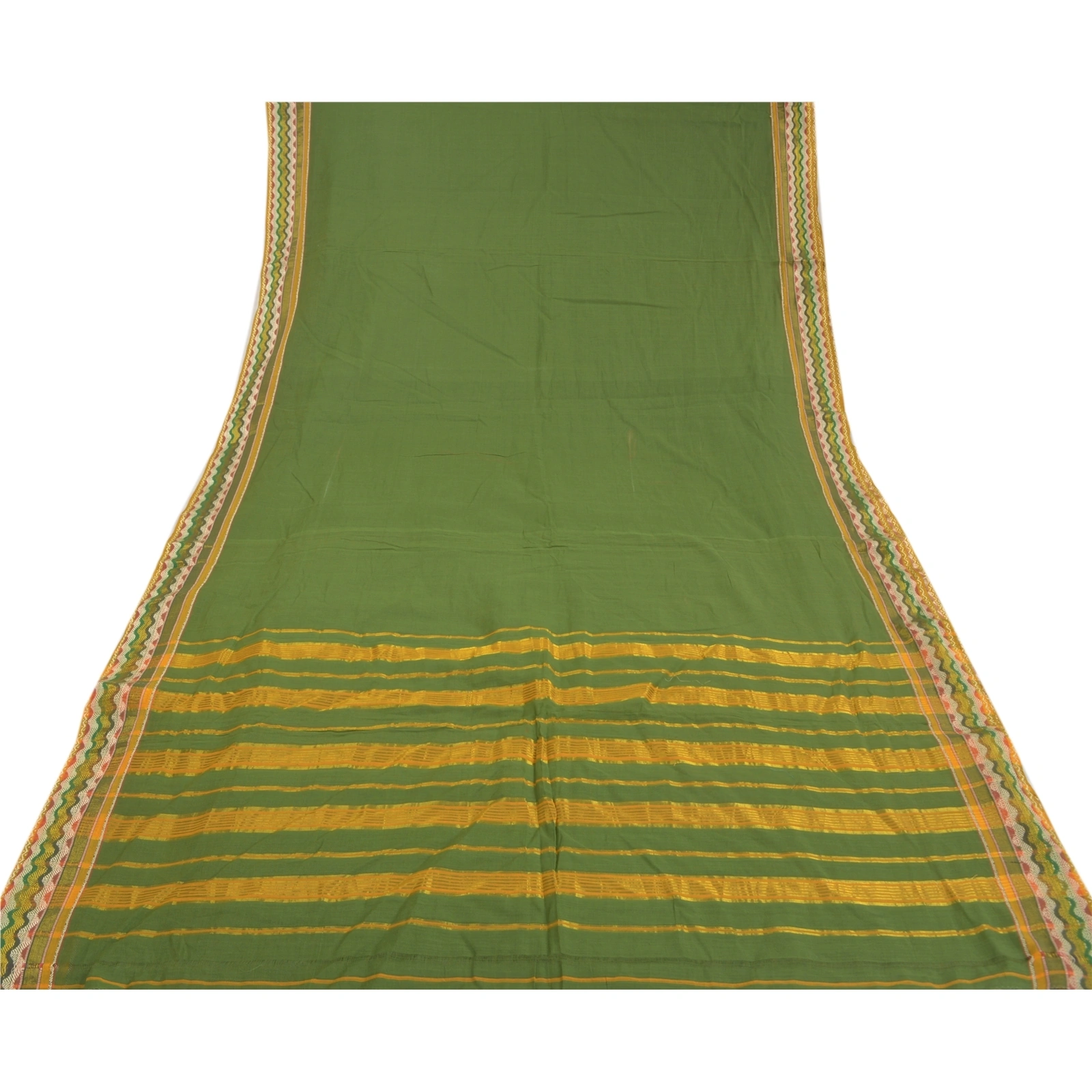 Sanskriti Vintage Green Sarees 100% Pure Cotton Woven Premium Sari Craft Fabric, PS-58279-Green-Woven Work-100% Pure Cotton-8