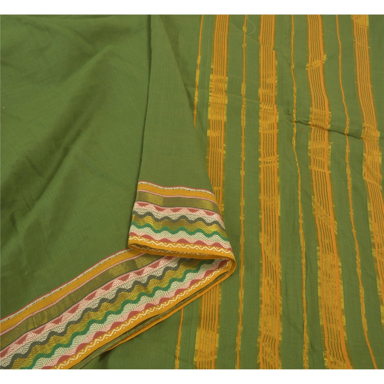 Sanskriti Vintage Green Sarees 100% Pure Cotton Woven Premium Sari Craft Fabric, PS-58279-Green-Woven Work-100% Pure Cotton-9