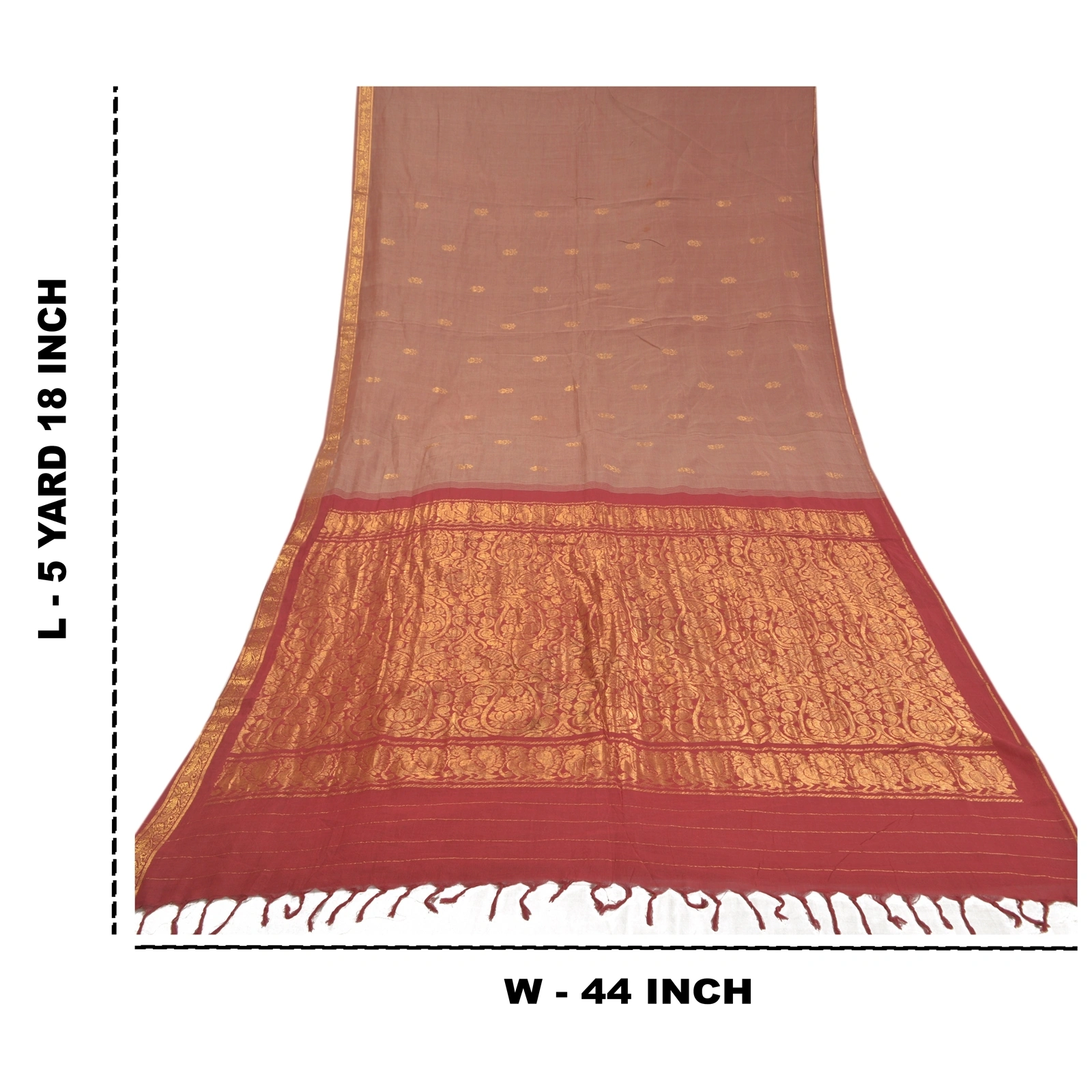 Sanskriti Vintage Brown Sarees Cotton Silk Woven Zari Premium Zari Sari Fabric, PS-58299-Shade Of Brown &amp; Dark Red-Zari Work-Cotton Silk-1