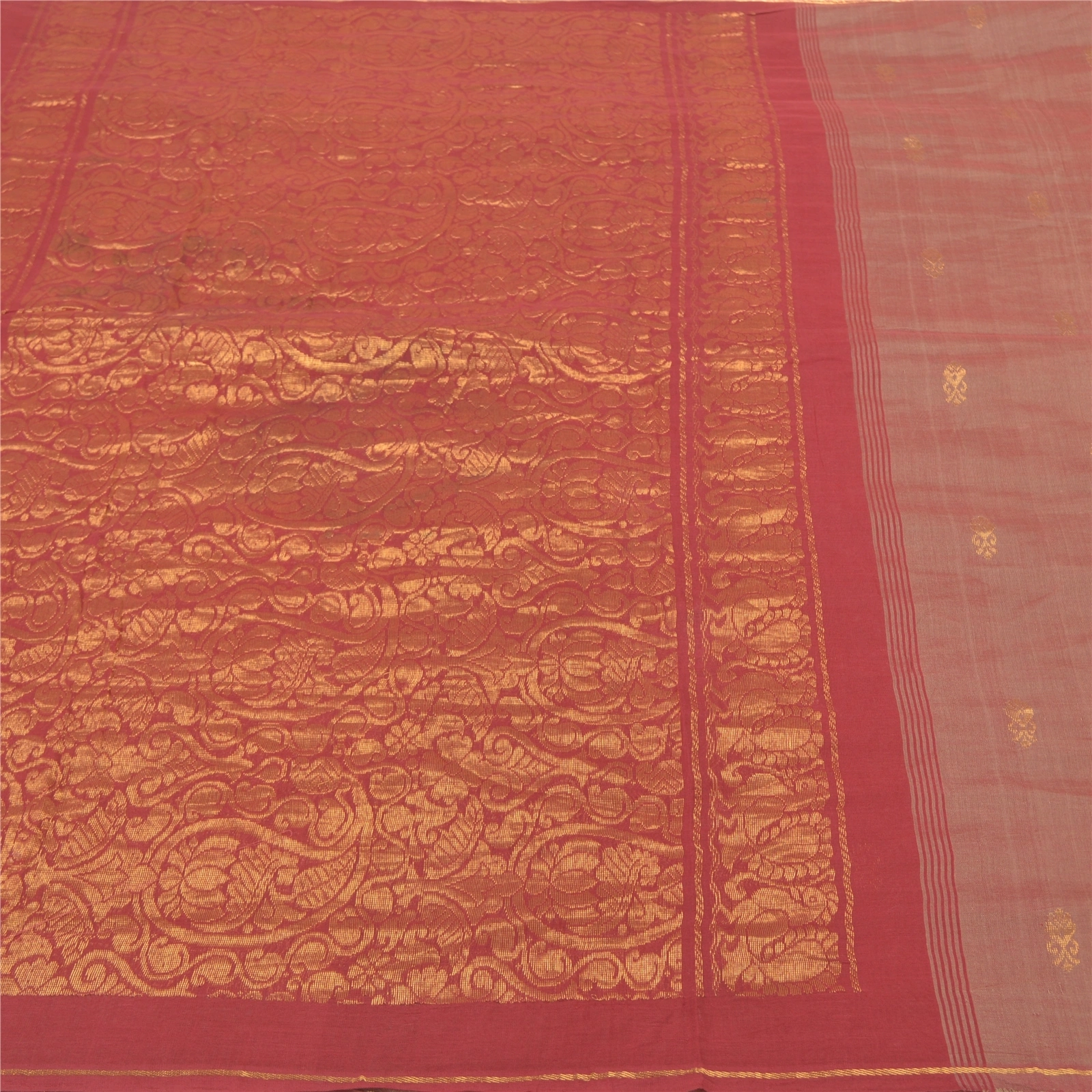 Sanskriti Vintage Brown Sarees Cotton Silk Woven Zari Premium Zari Sari Fabric, PS-58299-Shade Of Brown &amp; Dark Red-Zari Work-Cotton Silk-3