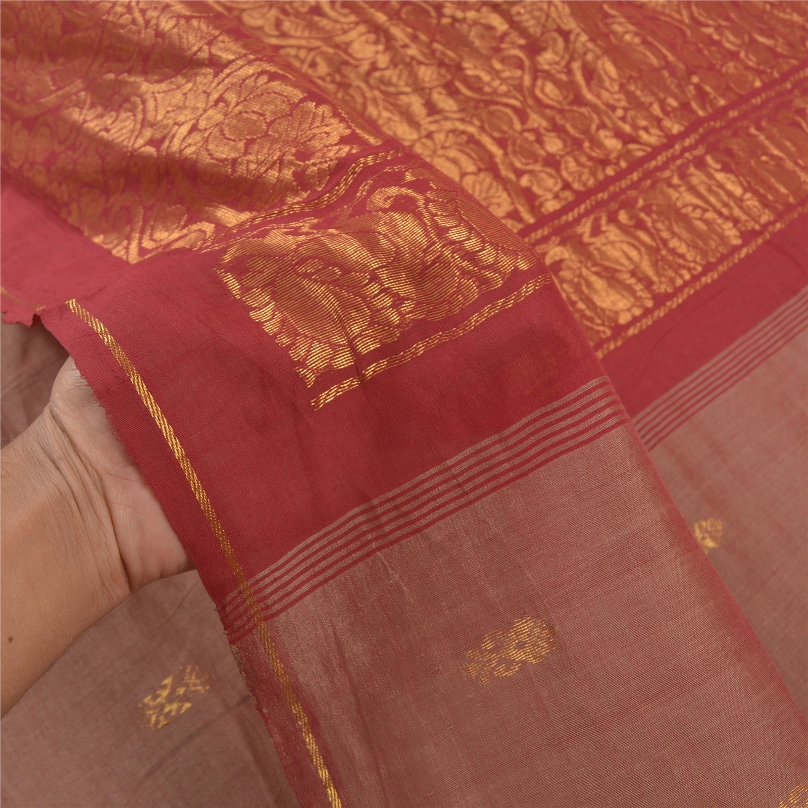 Sanskriti Vintage Brown Sarees Cotton Silk Woven Zari Premium Zari Sari Fabric, PS-58299-Shade Of Brown &amp; Dark Red-Zari Work-Cotton Silk-4