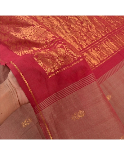 Sanskriti Vintage Brown Sarees Cotton Silk Woven Zari Premium Zari Sari Fabric, PS-58299-Shade Of Brown &amp; Dark Red-Zari Work-Cotton Silk-4