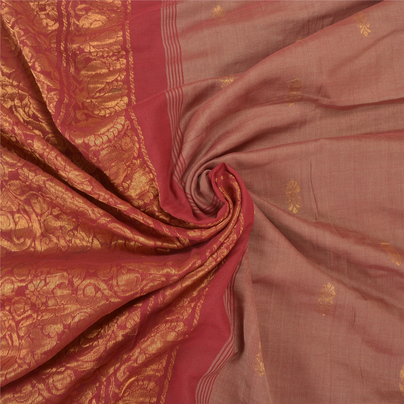 Sanskriti Vintage Brown Sarees Cotton Silk Woven Zari Premium Zari Sari Fabric, PS-58299-Shade Of Brown &amp; Dark Red-Zari Work-Cotton Silk-6