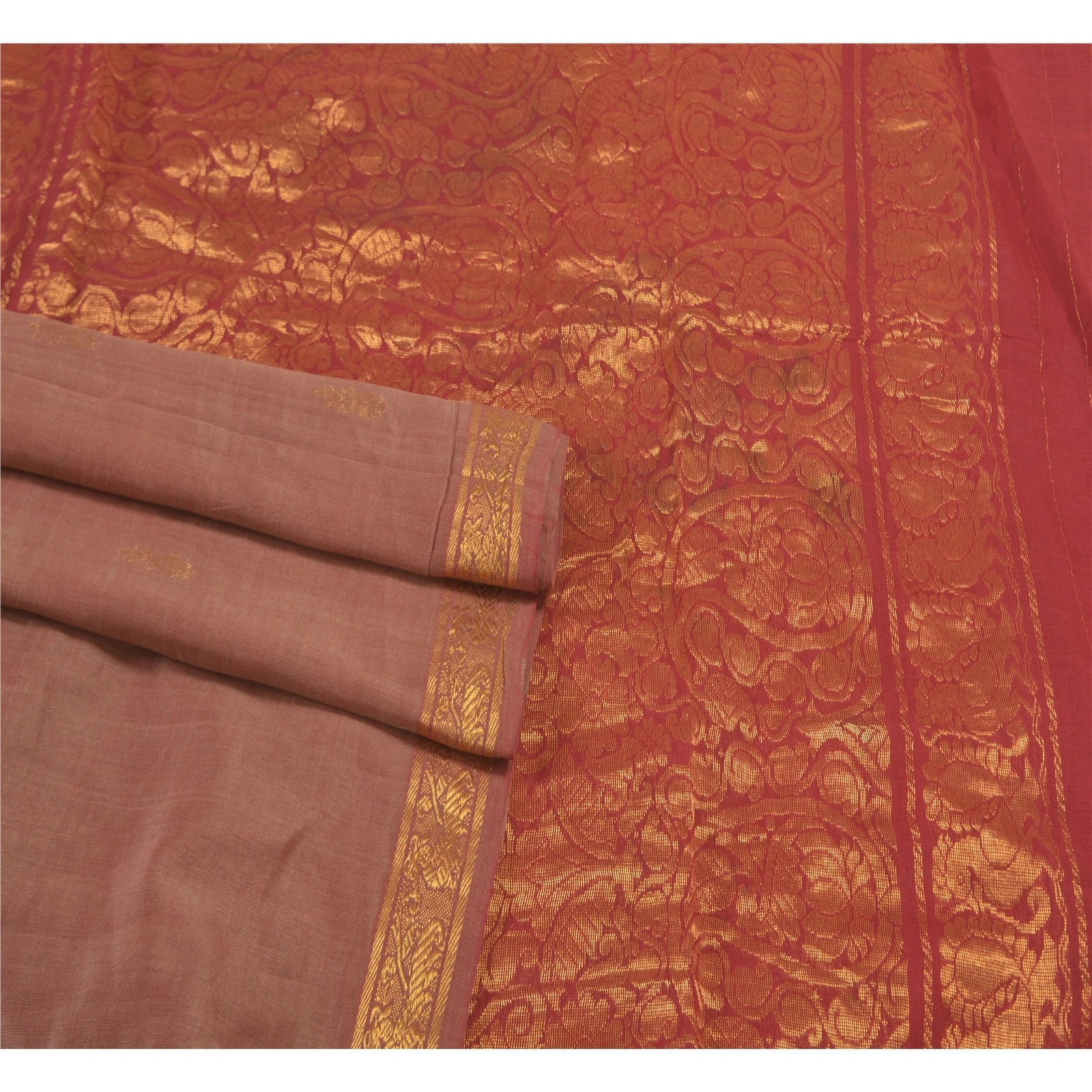 Sanskriti Vintage Brown Sarees Cotton Silk Woven Zari Premium Zari Sari Fabric, PS-58299-Shade Of Brown &amp; Dark Red-Zari Work-Cotton Silk-7