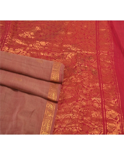 Sanskriti Vintage Brown Sarees Cotton Silk Woven Zari Premium Zari Sari Fabric, PS-58299-Shade Of Brown &amp; Dark Red-Zari Work-Cotton Silk-7