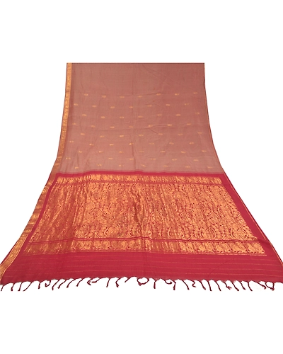 Sanskriti Vintage Brown Sarees Cotton Silk Woven Zari Premium Zari Sari Fabric, PS-58299-Shade Of Brown &amp; Dark Red-Zari Work-Cotton Silk-8