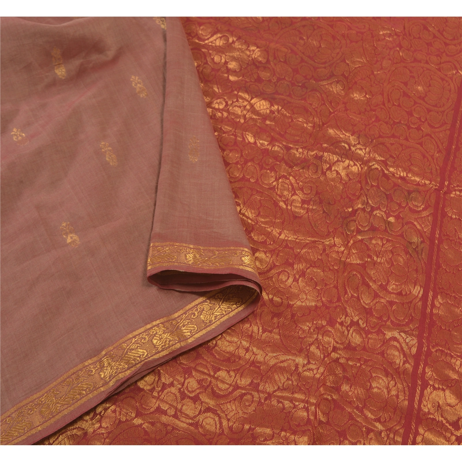 Sanskriti Vintage Brown Sarees Cotton Silk Woven Zari Premium Zari Sari Fabric, PS-58299-Shade Of Brown &amp; Dark Red-Zari Work-Cotton Silk-9