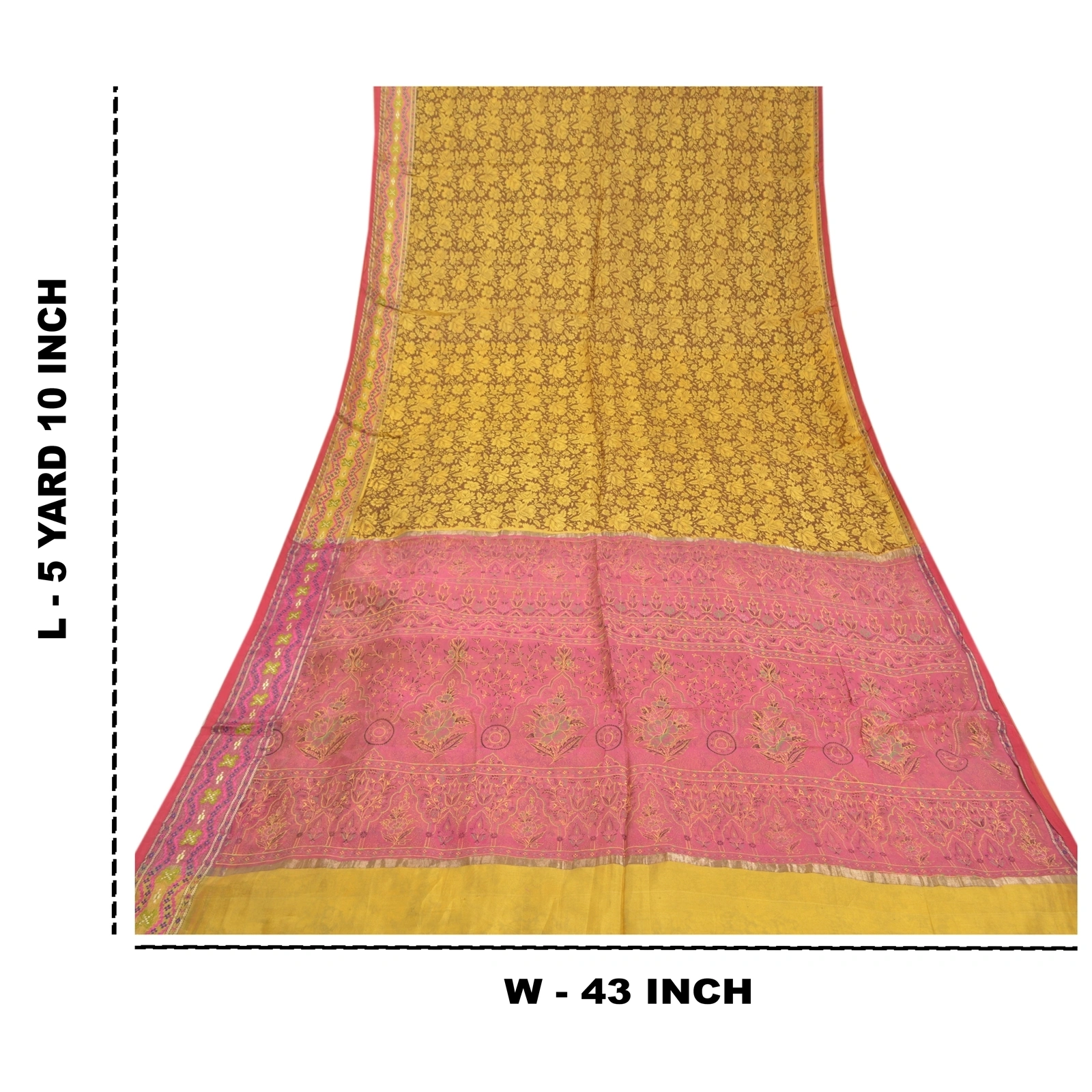 Sanskriti Vintage Lemon Indian Sarees Blend Silk Printed Premium Sari Fabric, PS-58302-Shade Of Lemon &amp; Pink-Printed Work-Blend Silk-1