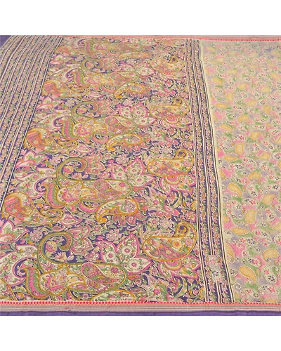 Sanskriti Vintage Blue Sarees Cotton Printed Premium Sari Craft 5 Yard Fabric, PS-58303-Blue &amp; Ivory-Printed Work-Cotton-3