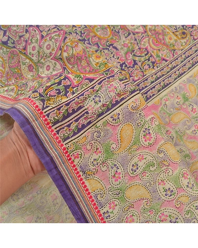 Sanskriti Vintage Blue Sarees Cotton Printed Premium Sari Craft 5 Yard Fabric, PS-58303-Blue &amp; Ivory-Printed Work-Cotton-4