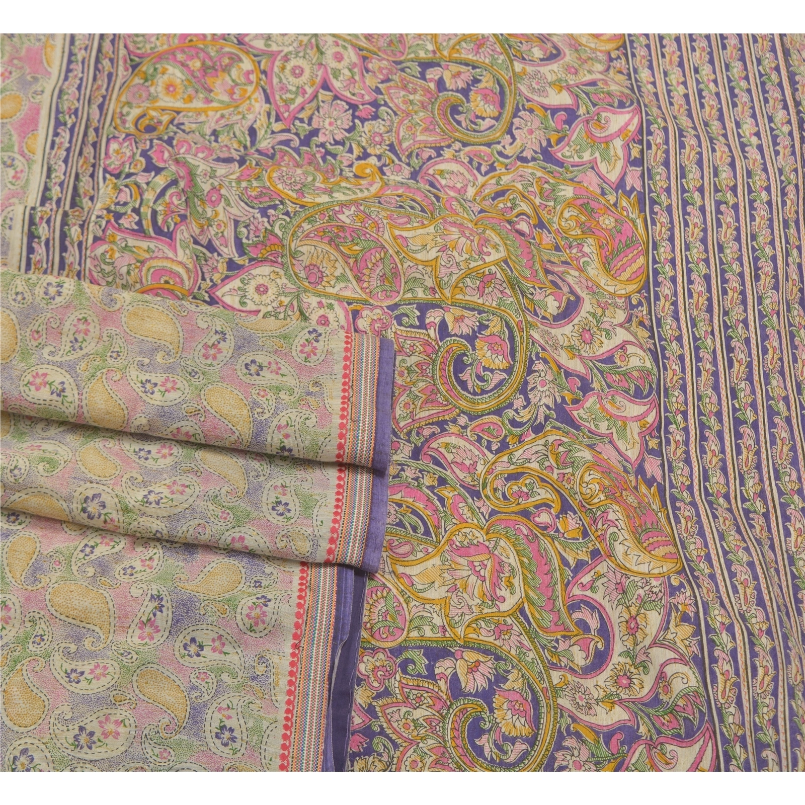 Sanskriti Vintage Blue Sarees Cotton Printed Premium Sari Craft 5 Yard Fabric, PS-58303-Blue &amp; Ivory-Printed Work-Cotton-7