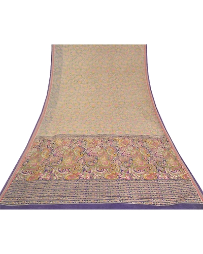 Sanskriti Vintage Blue Sarees Cotton Printed Premium Sari Craft 5 Yard Fabric, PS-58303-Blue &amp; Ivory-Printed Work-Cotton-8