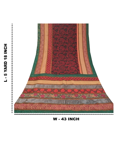 Sanskriti Vintage Indian Sarees Blend Georgette Embroidered Cultural Sari Fabric, PS-58304-Multi Color-Patch Work-Blend Georgette-1