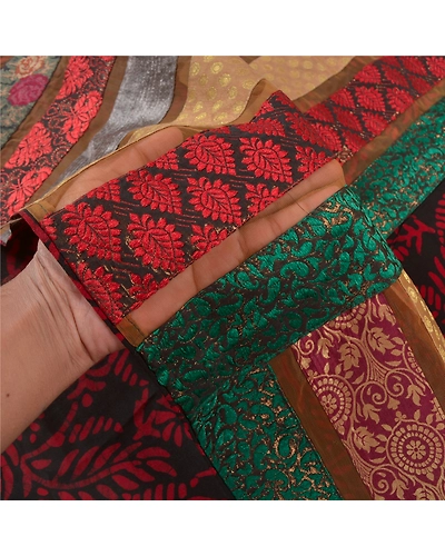 Sanskriti Vintage Indian Sarees Blend Georgette Embroidered Cultural Sari Fabric, PS-58304-Multi Color-Patch Work-Blend Georgette-4