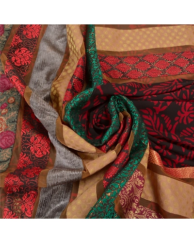Sanskriti Vintage Indian Sarees Blend Georgette Embroidered Cultural Sari Fabric, PS-58304-Multi Color-Patch Work-Blend Georgette-6
