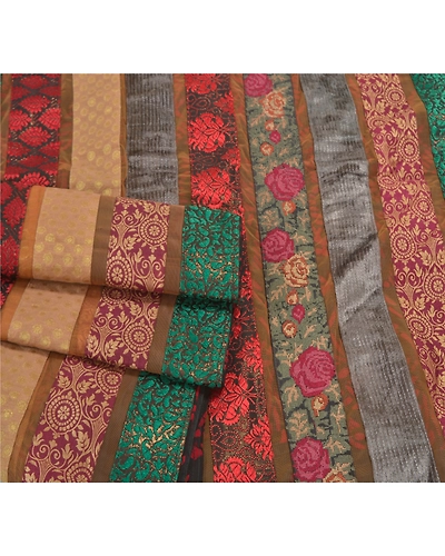 Sanskriti Vintage Indian Sarees Blend Georgette Embroidered Cultural Sari Fabric, PS-58304-Multi Color-Patch Work-Blend Georgette-7
