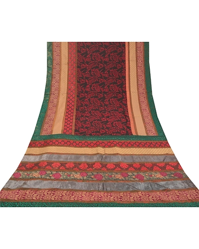 Sanskriti Vintage Indian Sarees Blend Georgette Embroidered Cultural Sari Fabric, PS-58304-Multi Color-Patch Work-Blend Georgette-8