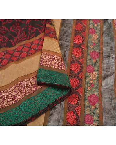Sanskriti Vintage Indian Sarees Blend Georgette Embroidered Cultural Sari Fabric, PS-58304-Multi Color-Patch Work-Blend Georgette-9