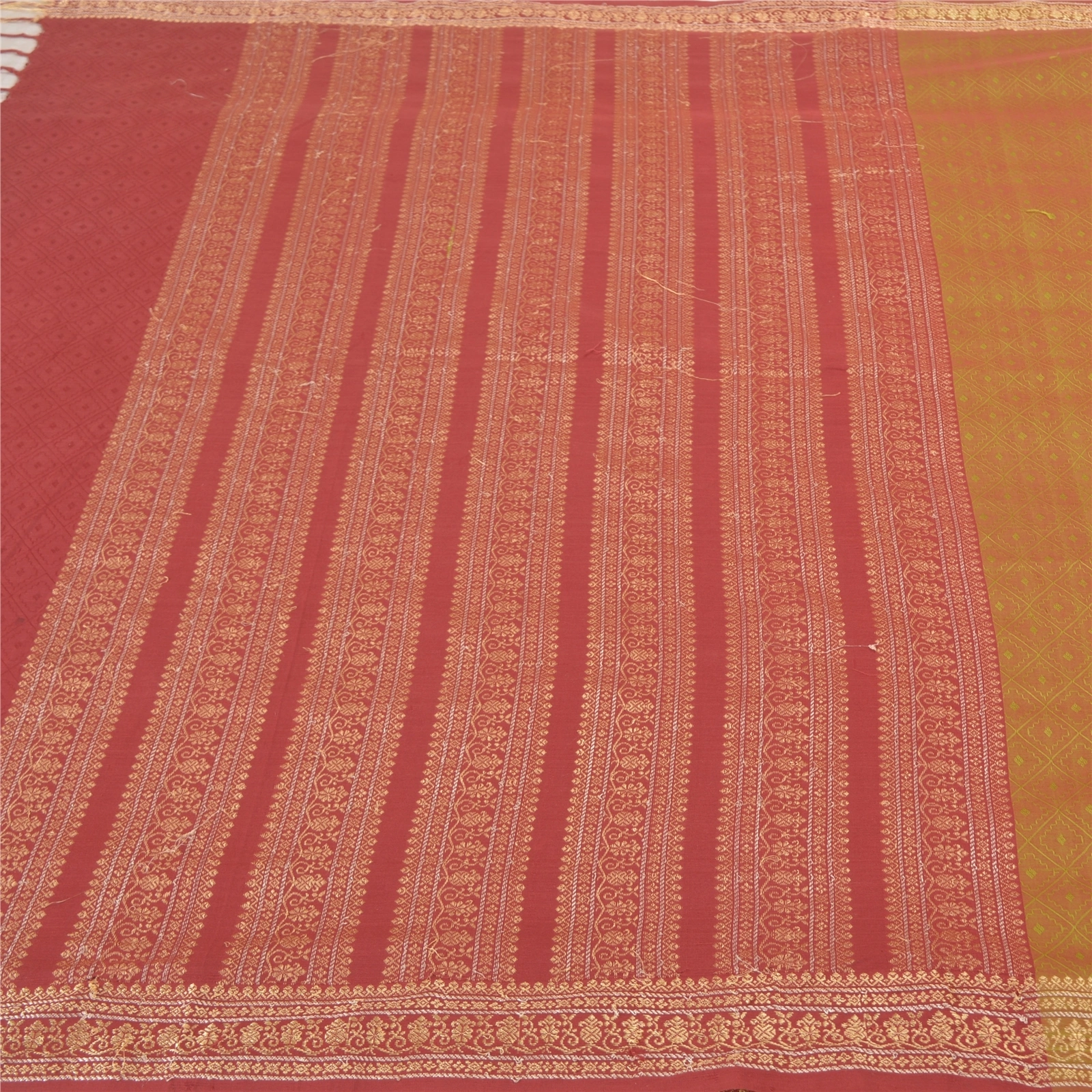 Sanskriti Vintage Green Sarees Blend Cotton Woven Premium Sari Craft Fabric, PS-58306-Shade Of Dark Red &amp; Green-Printed Work-Blend Cotton-3