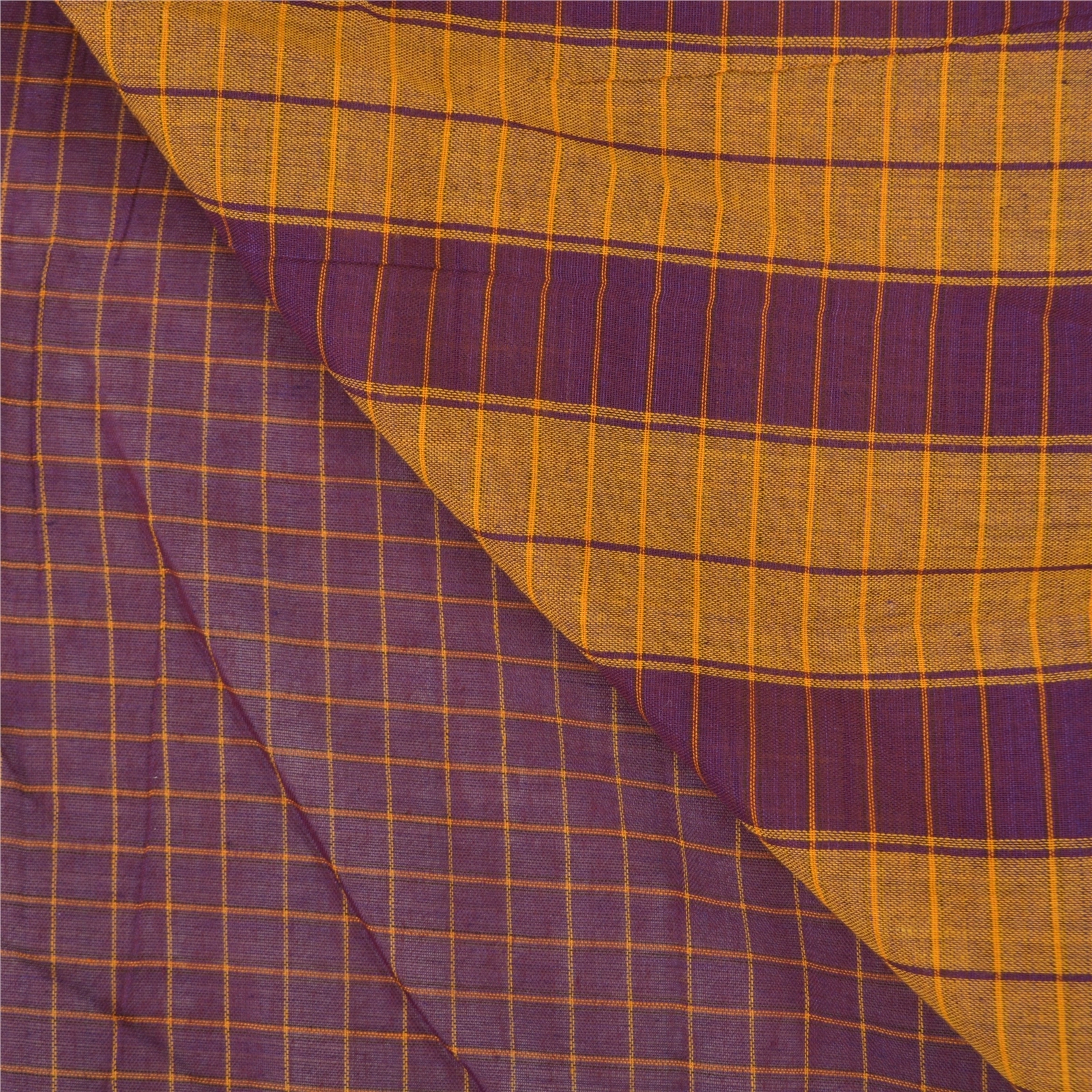 Sanskriti Vintage Purple Saree Blend Cotton Woven Chettinad/Kandangi Sari Fabric, PS-58323-Shade Of Purple &amp; Saffron-Woven Work-Blend Cotton-2