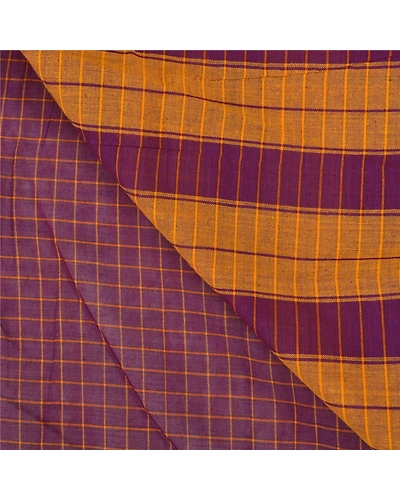 Sanskriti Vintage Purple Saree Blend Cotton Woven Chettinad/Kandangi Sari Fabric, PS-58323-Shade Of Purple &amp; Saffron-Woven Work-Blend Cotton-2