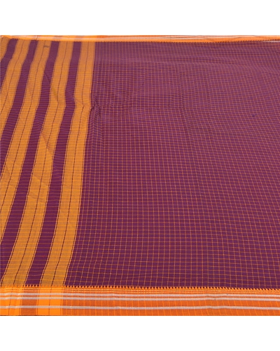 Sanskriti Vintage Purple Saree Blend Cotton Woven Chettinad/Kandangi Sari Fabric, PS-58323-Shade Of Purple &amp; Saffron-Woven Work-Blend Cotton-3