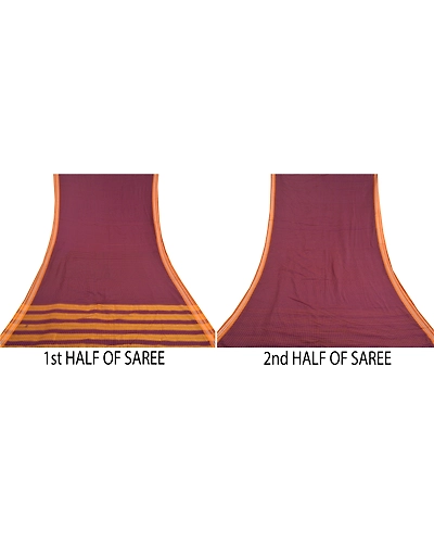 Sanskriti Vintage Purple Saree Blend Cotton Woven Chettinad/Kandangi Sari Fabric, PS-58323-Shade Of Purple &amp; Saffron-Woven Work-Blend Cotton-5