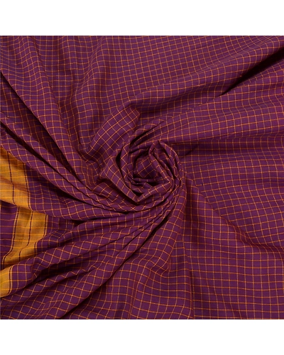 Sanskriti Vintage Purple Saree Blend Cotton Woven Chettinad/Kandangi Sari Fabric, PS-58323-Shade Of Purple &amp; Saffron-Woven Work-Blend Cotton-6