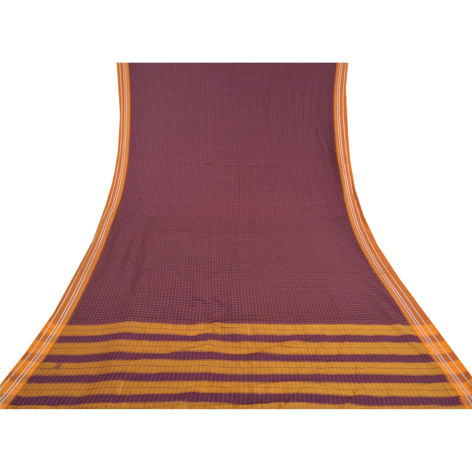 Sanskriti Vintage Purple Saree Blend Cotton Woven Chettinad/Kandangi Sari Fabric, PS-58323-Shade Of Purple &amp; Saffron-Woven Work-Blend Cotton-8