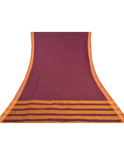 Sanskriti Vintage Purple Saree Blend Cotton Woven Chettinad/Kandangi Sari Fabric, PS-58323-Shade Of Purple &amp; Saffron-Woven Work-Blend Cotton-8