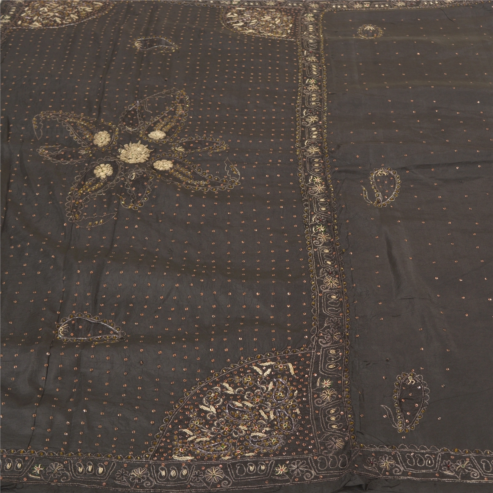 Sanskriti Vintage Black Sarees Pure Silk Hand Beaded Premium Sari Craft Fabric, PS-58337-Black-Zardozi Work-100% Pure Silk-3