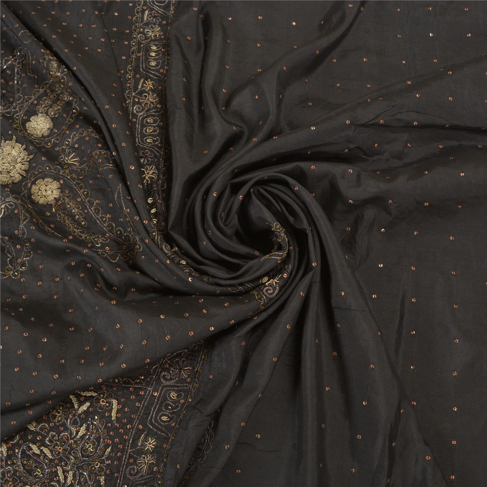 Sanskriti Vintage Black Sarees Pure Silk Hand Beaded Premium Sari Craft Fabric, PS-58337-Black-Zardozi Work-100% Pure Silk-6