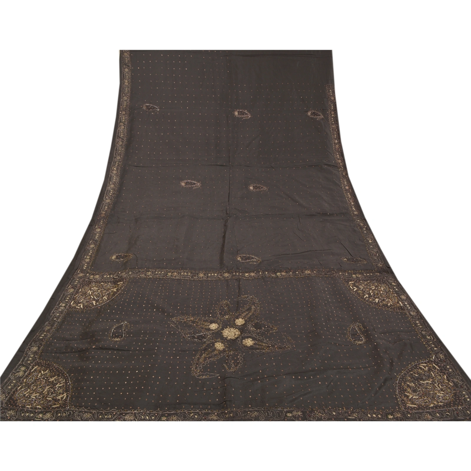 Sanskriti Vintage Black Sarees Pure Silk Hand Beaded Premium Sari Craft Fabric, PS-58337-Black-Zardozi Work-100% Pure Silk-8