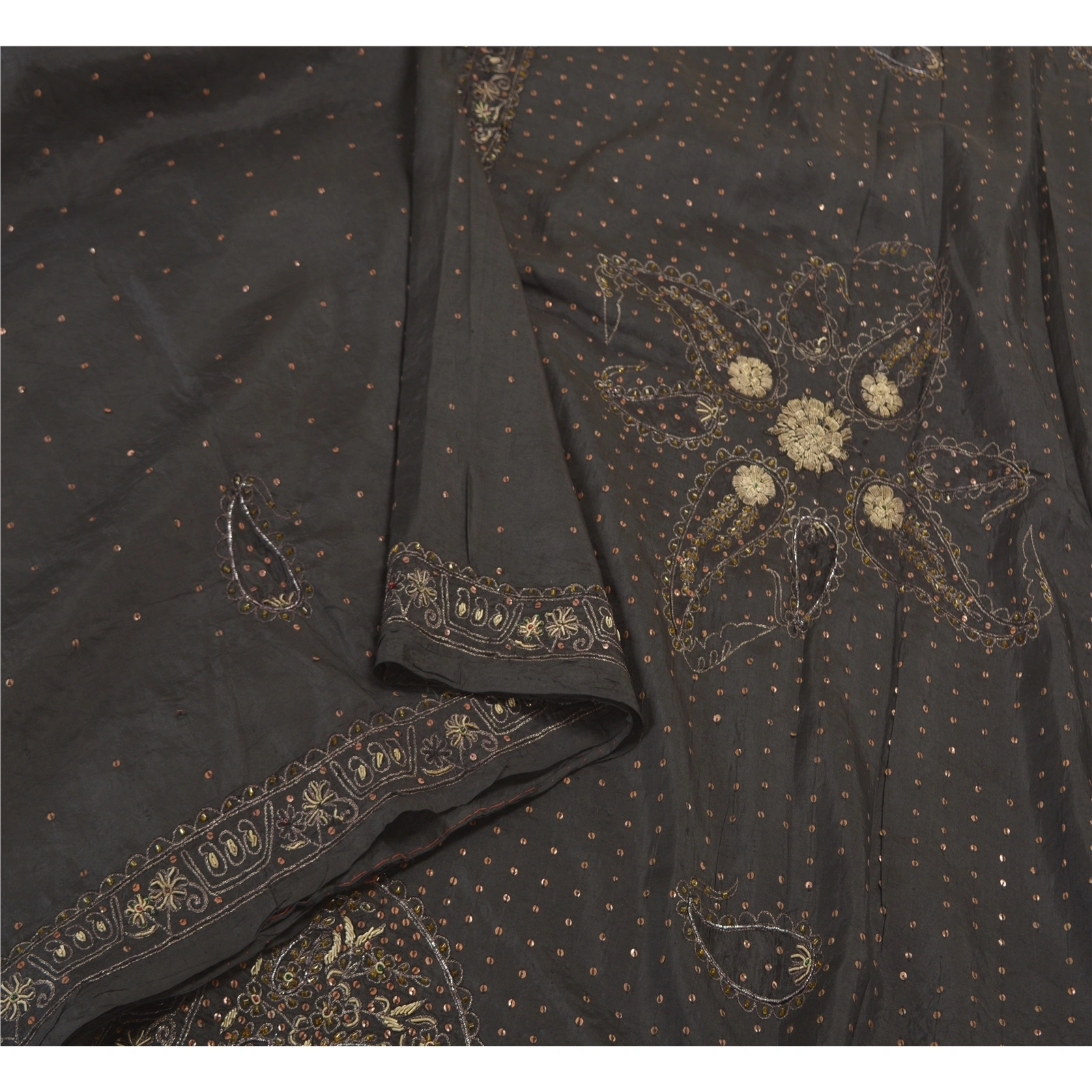 Sanskriti Vintage Black Sarees Pure Silk Hand Beaded Premium Sari Craft Fabric, PS-58337-Black-Zardozi Work-100% Pure Silk-9