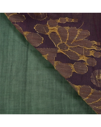 Sanskriti Vintage Green Sarees Pure Silk Hand-Woven Zari Sari 5 Yard Fabric, PS-58363-Green &amp; Purple-Zari Work-100% Pure Silk-2