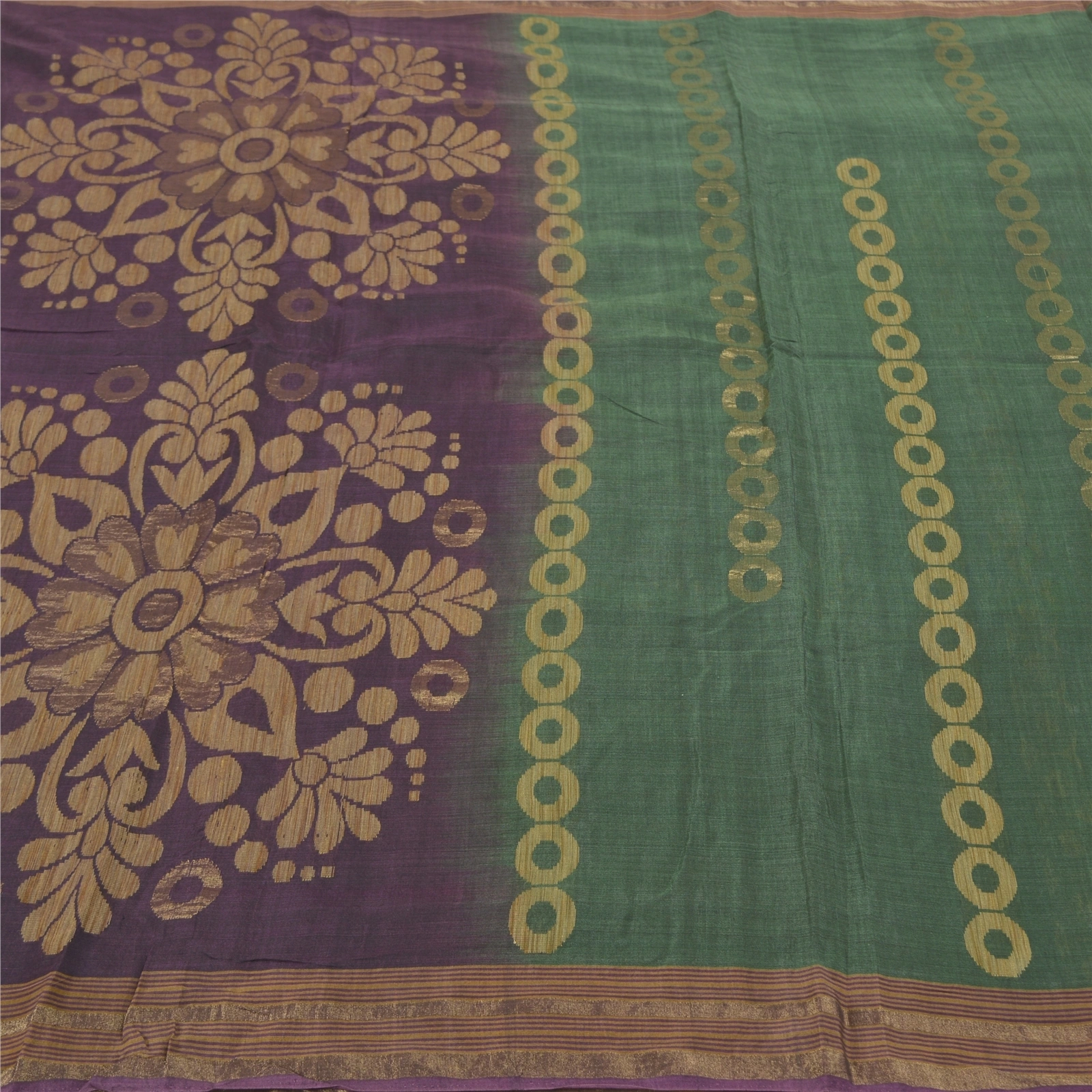 Sanskriti Vintage Green Sarees Pure Silk Hand-Woven Zari Sari 5 Yard Fabric, PS-58363-Green &amp; Purple-Zari Work-100% Pure Silk-3