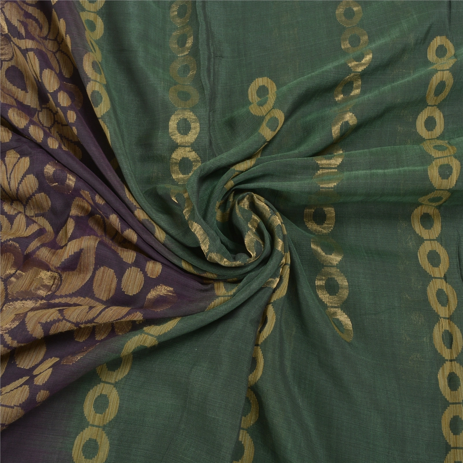 Sanskriti Vintage Green Sarees Pure Silk Hand-Woven Zari Sari 5 Yard Fabric, PS-58363-Green &amp; Purple-Zari Work-100% Pure Silk-6