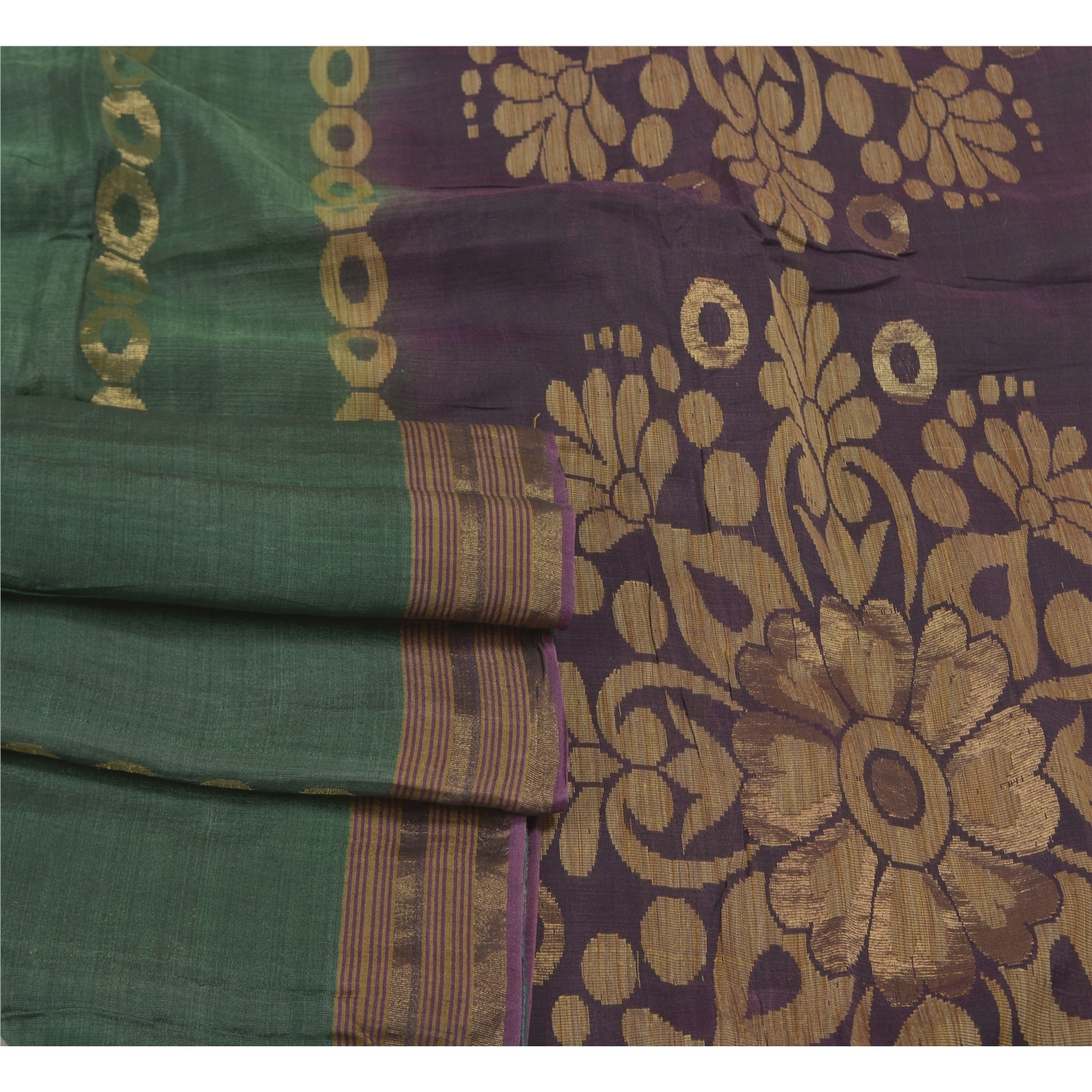 Sanskriti Vintage Green Sarees Pure Silk Hand-Woven Zari Sari 5 Yard Fabric, PS-58363-Green &amp; Purple-Zari Work-100% Pure Silk-7