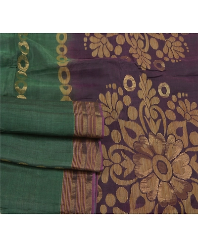 Sanskriti Vintage Green Sarees Pure Silk Hand-Woven Zari Sari 5 Yard Fabric, PS-58363-Green &amp; Purple-Zari Work-100% Pure Silk-7
