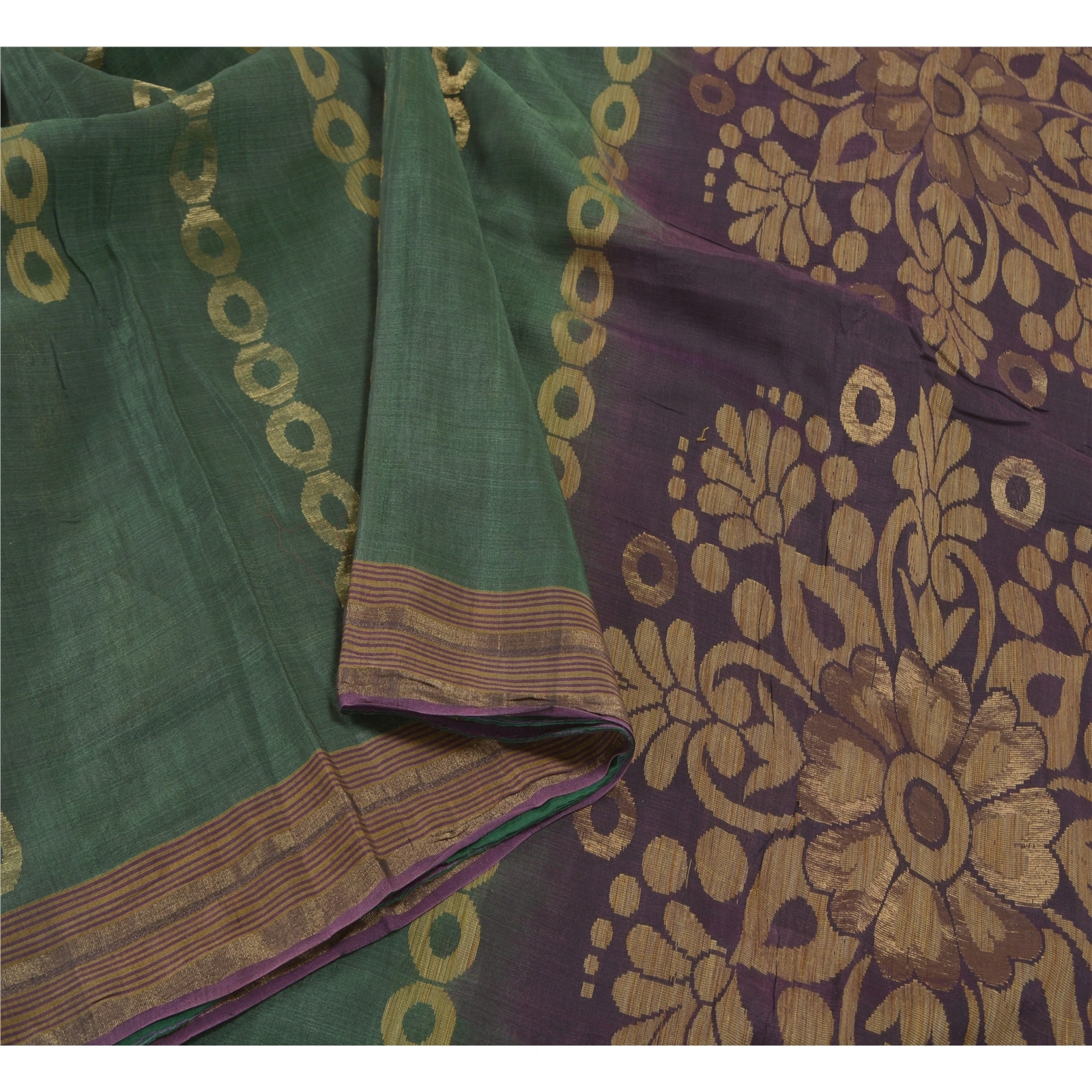 Sanskriti Vintage Green Sarees Pure Silk Hand-Woven Zari Sari 5 Yard Fabric, PS-58363-Green &amp; Purple-Zari Work-100% Pure Silk-9